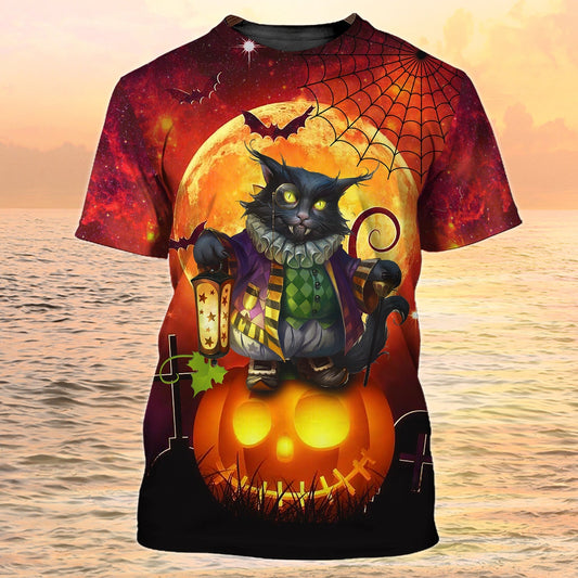 Black Cat Halloween T Shirt 3D Funny Cat On Pumpkin Shirt For Halloween TO1980