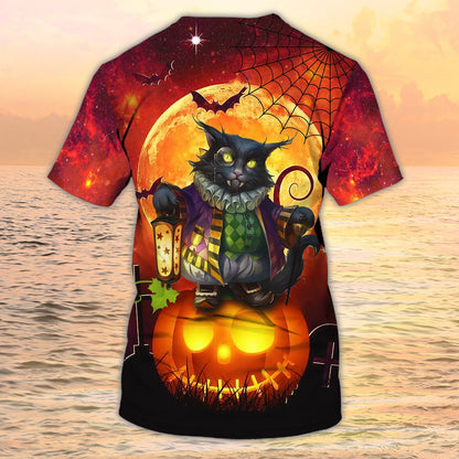 Black Cat Halloween T Shirt 3D Funny Cat On Pumpkin Shirt For Halloween TO1980