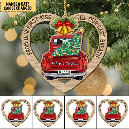 Personalized Couple Red Truck Christmas Ornament Custom Acrylic Couple Ornament for Husband & Wife OO2942