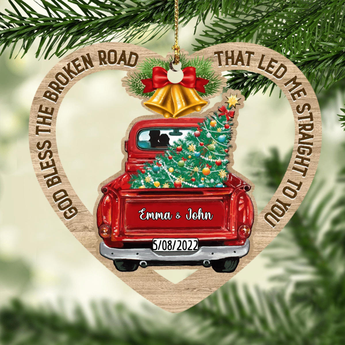 Personalized Couple Red Truck Christmas Ornament Custom Acrylic Couple Ornament for Husband & Wife OO2942