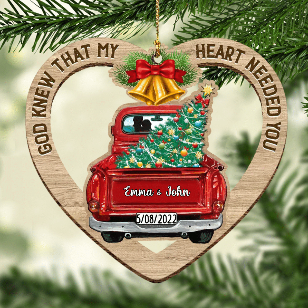 Personalized Couple Red Truck Christmas Ornament Custom Acrylic Couple Ornament for Husband & Wife OO2942