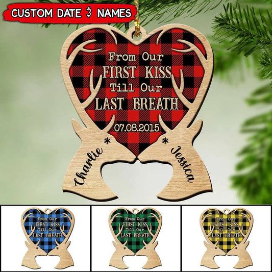 Personalized Deer Couple Wooden Ornament, From Our First Kiss Till Our Last Breath Ornament for Husband OO2937