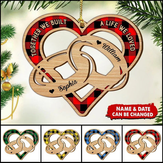 Personalized Ring Couple Ornament, Together we built a life we Loved Wood Ornament for Wife OO2934