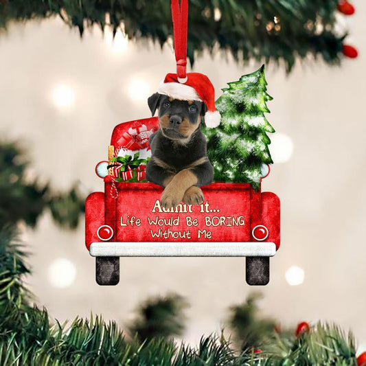 Rottweiler On The Red Truck Acrylic Christmas Ornament SO1249