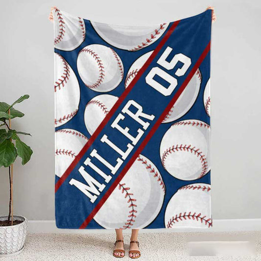 Personalized Baseball Blanket - Gift for Baseball Lovers, Baseball Fleece & Sherpa Blanket BD0001