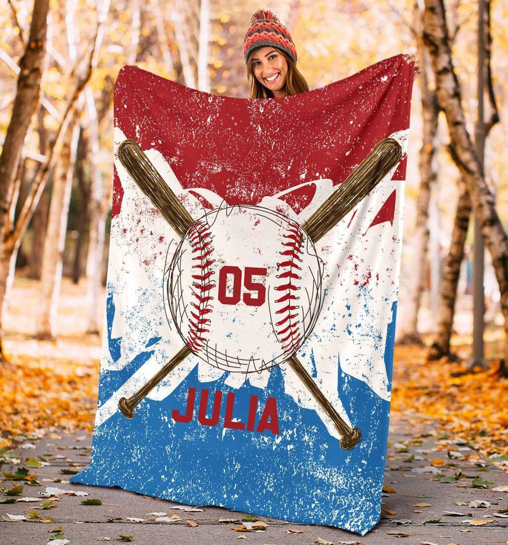 Personalized Baseball Blanket - Gift for Baseball Lovers, Baseball Fleece & Sherpa Blanket BD0001