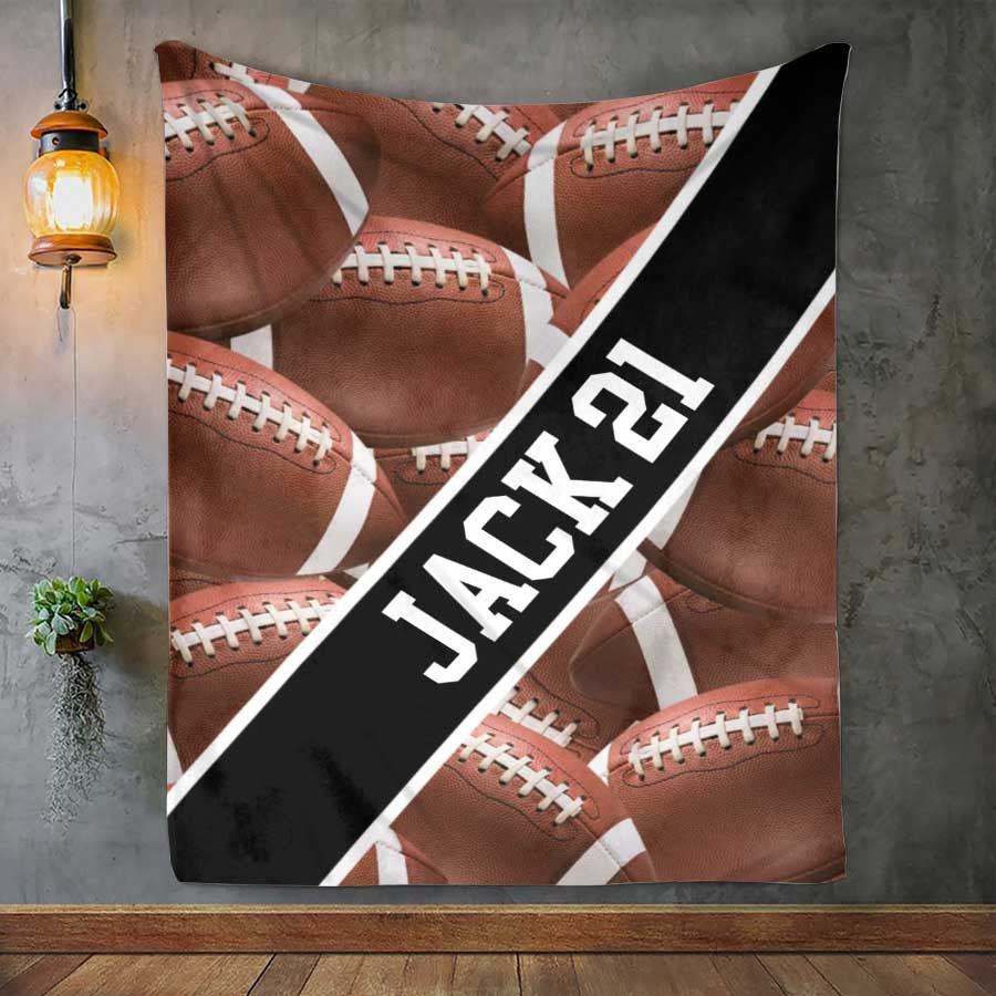 Custom Name and Number Football Players Fleece Blanket for Son, Football Sherpa Blanket BD0005