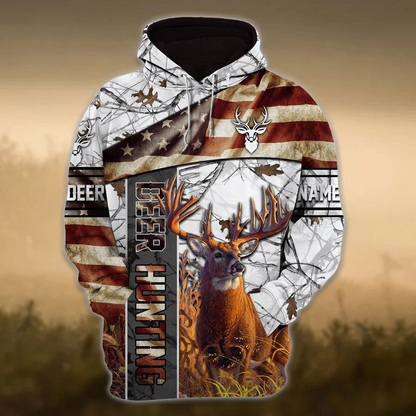 American Deer Hunting Hoodie 3D Full Print Custom Hunter Hoodie Hunter Winter Clothing SO0454