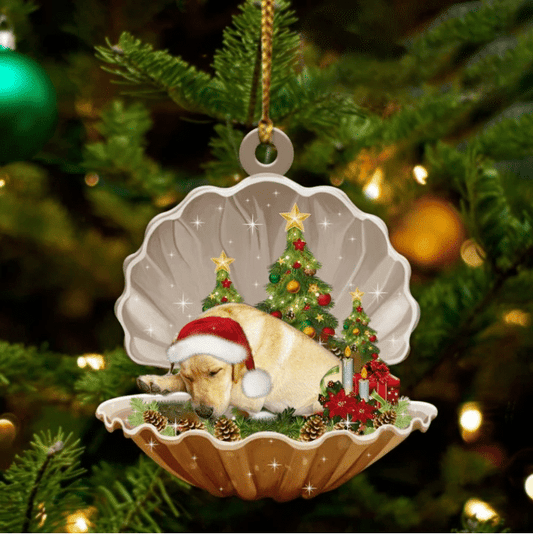 Yellow Labrador Sleeping in Pearl Dog Christmas Ornament Flat Acrylic SO1248