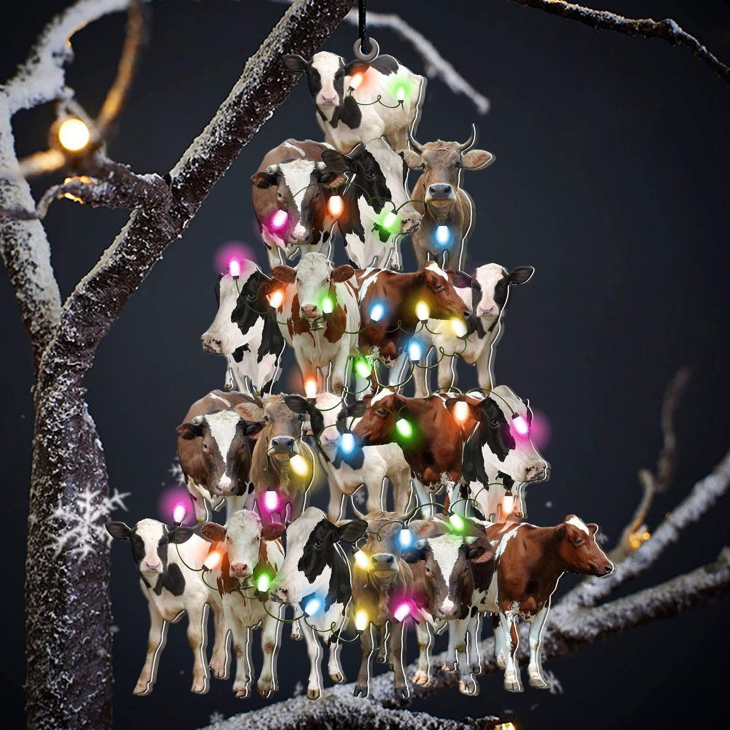 Cow Christmas Tree Shaped Ornament For Cow Lover Custom Acrylic Ornament Farmhouse Decor OO2609