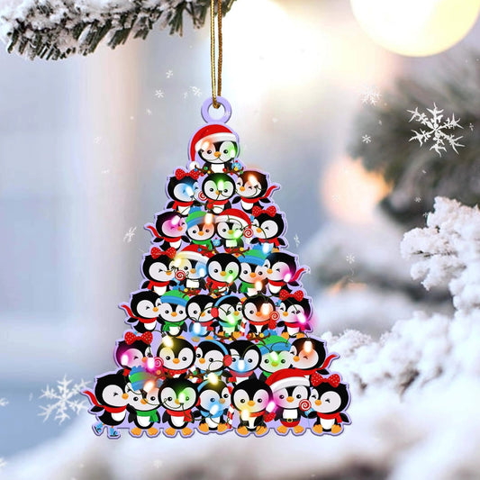 Penguin Christmas Tree Shaped Ornament For Penguin Lovers Flat Acrylic Ornament OO2601