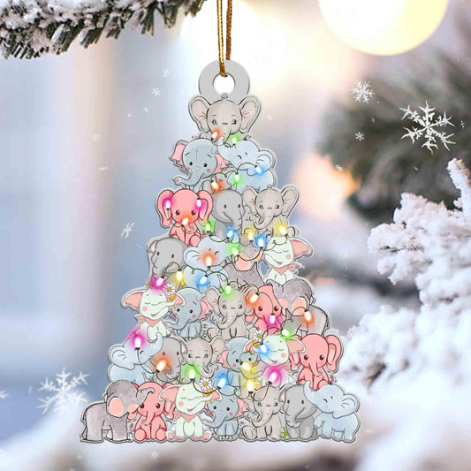 Elephant Christmas Tree Shaped Ornament For Elephant Lovers Flat Acrylic Ornament OO2599