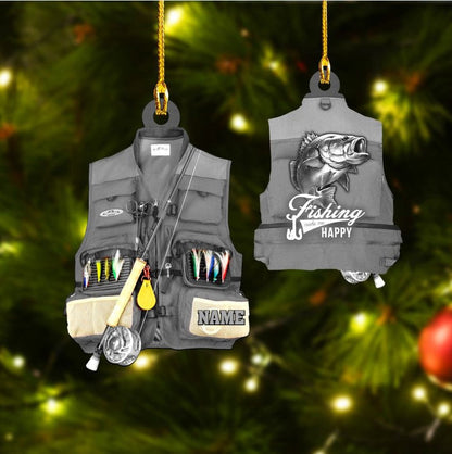 Customized Fishing Vest Acrylic Christmas Ornament for Fishing Dad OO2593