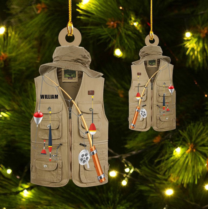 Customized Fishing Vest Acrylic Christmas Ornament for Fishing Dad OO2593