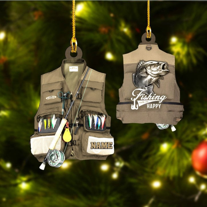 Customized Fishing Vest Acrylic Christmas Ornament for Fishing Dad OO2593