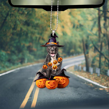 American Staffordshire Terrier Dog Halloween Pumpkin Scary Car Ornament OO1275