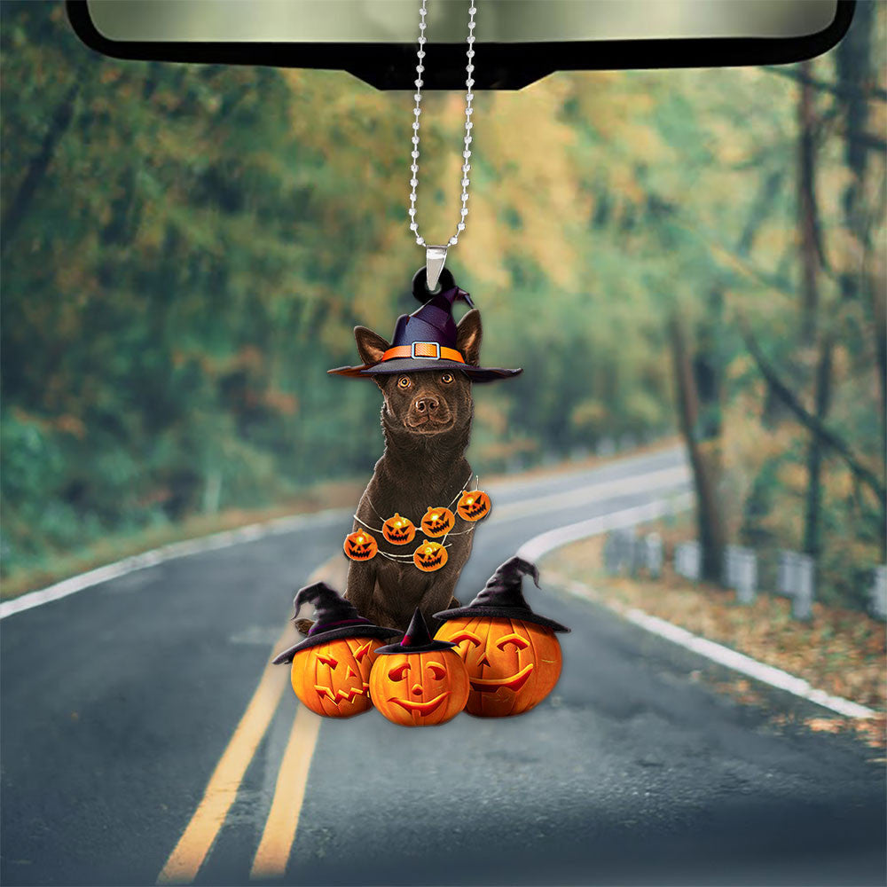 Australian Kelpie Dog Halloween Pumpkin Scary Car Ornament OO1277