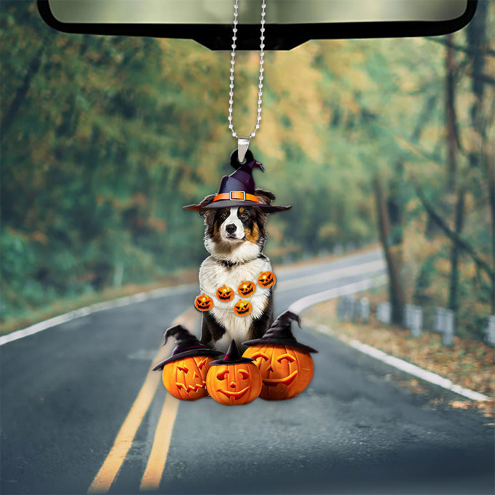 Australian Shepherd Dog Halloween Pumpkin Scary Car Ornament OO1278