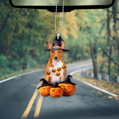 Basenji Dog Halloween Pumpkin Scary Car Ornament OO1279