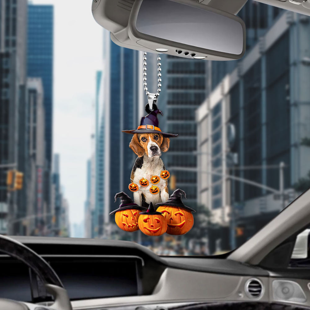 Beagle Dog Halloween Pumpkin Scary Car Ornament OO1263