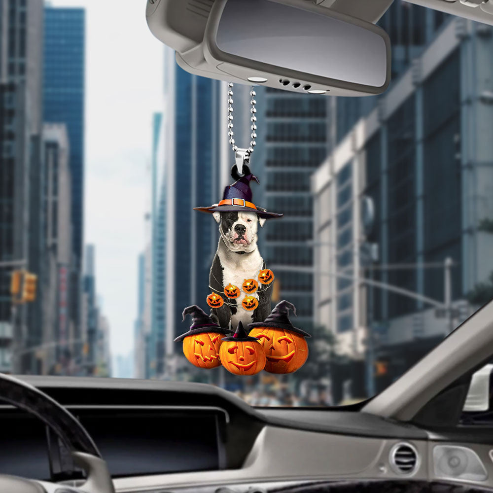 American Bulldog Halloween Pumpkin Scary Car Ornament OO1274