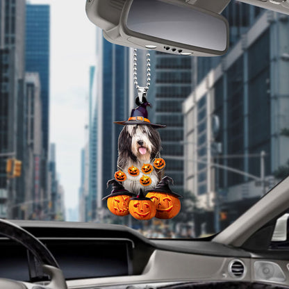 Bearded Collie Dog Halloween Pumpkin Scary Car Ornament OO1280