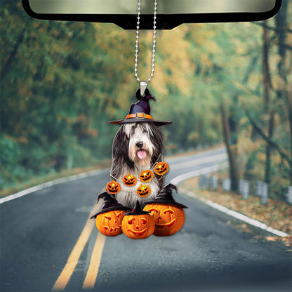 Bearded Collie Dog Halloween Pumpkin Scary Car Ornament OO1280