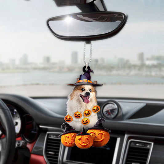 Icelandic Sheepdog Dog Halloween Pumpkin Scary Car Ornament OO1306