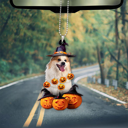 Icelandic Sheepdog Dog Halloween Pumpkin Scary Car Ornament OO1306