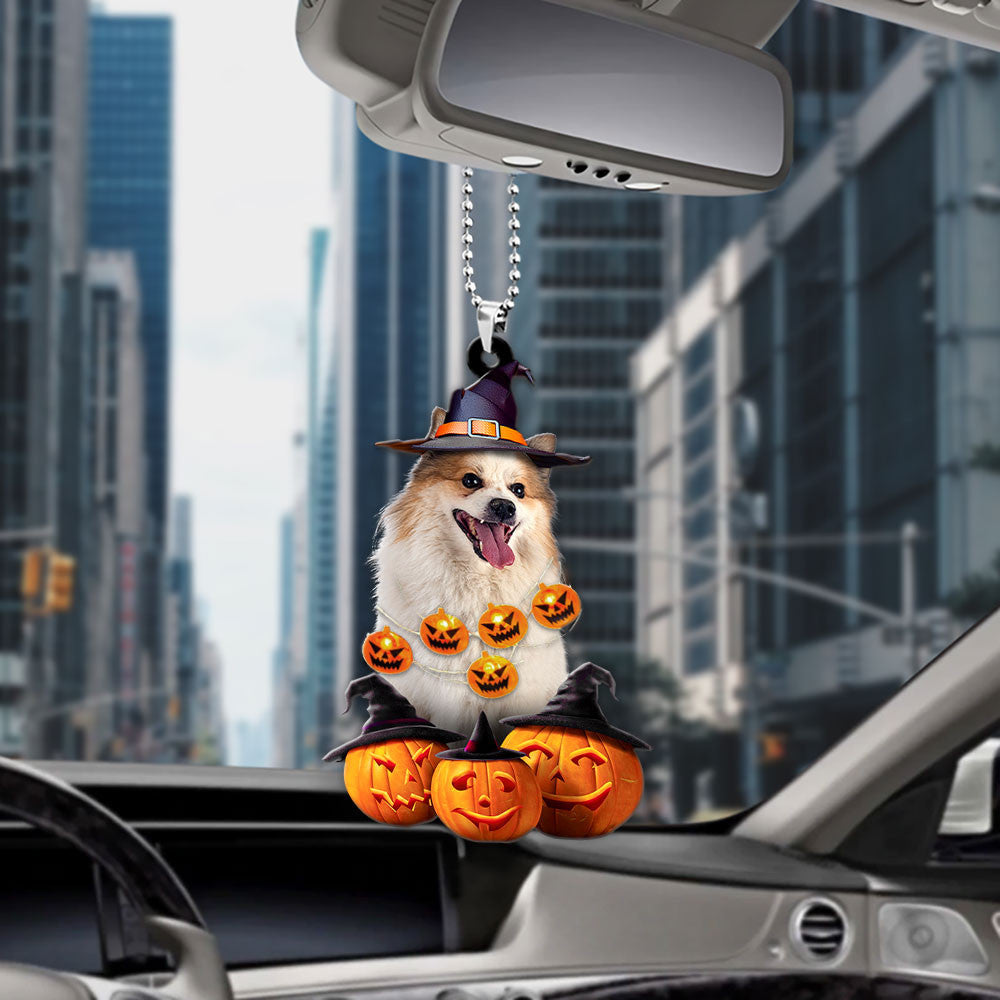 Icelandic Sheepdog Dog Halloween Pumpkin Scary Car Ornament OO1306