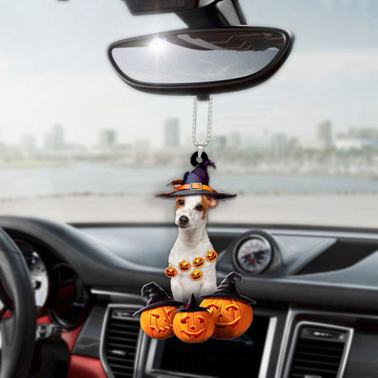 Jack Russell Terrier Dog Halloween Pumpkin Scary Car Ornament OO1307