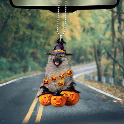 Keeshound Dog Halloween Pumpkin Scary Car Ornament OO1310