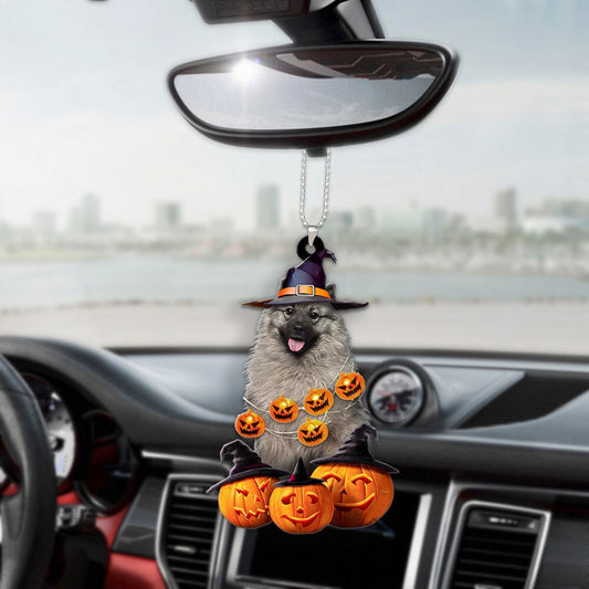 Keeshound Dog Halloween Pumpkin Scary Car Ornament OO1310