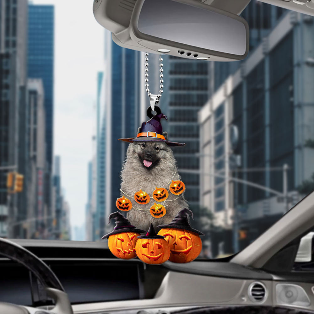 Keeshound Dog Halloween Pumpkin Scary Car Ornament OO1310