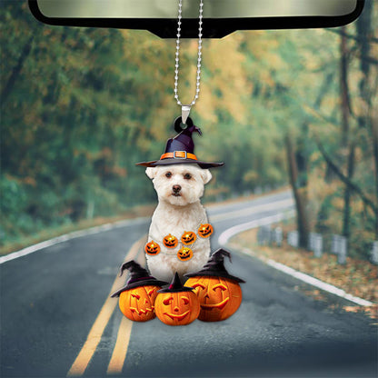 Maltipoo Halloween Pumpkin Scary Car Ornament OO1313