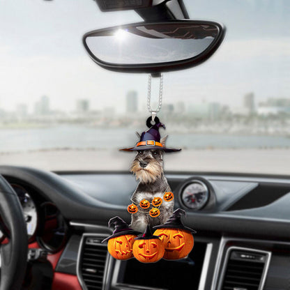 Miniature Schnauzer Halloween Pumpkin Scary Car Ornament OO1315