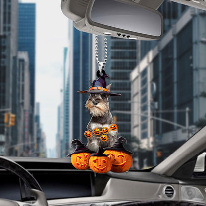 Miniature Schnauzer Halloween Pumpkin Scary Car Ornament OO1315