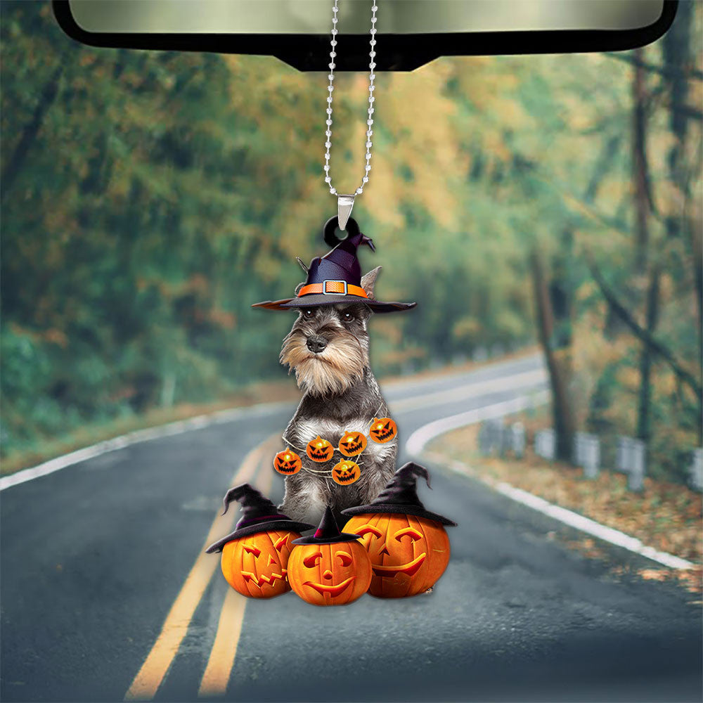 Miniature Schnauzer Halloween Pumpkin Scary Car Ornament OO1315