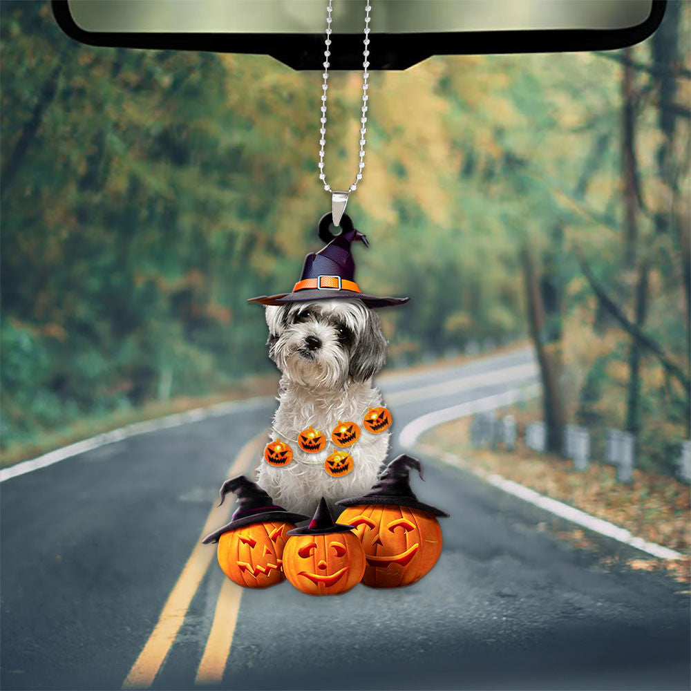 Morkie Halloween Pumpkin Scary Car Ornament OO1316