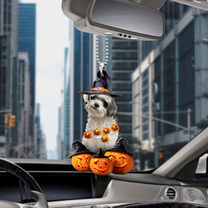 Morkie Halloween Pumpkin Scary Car Ornament OO1316