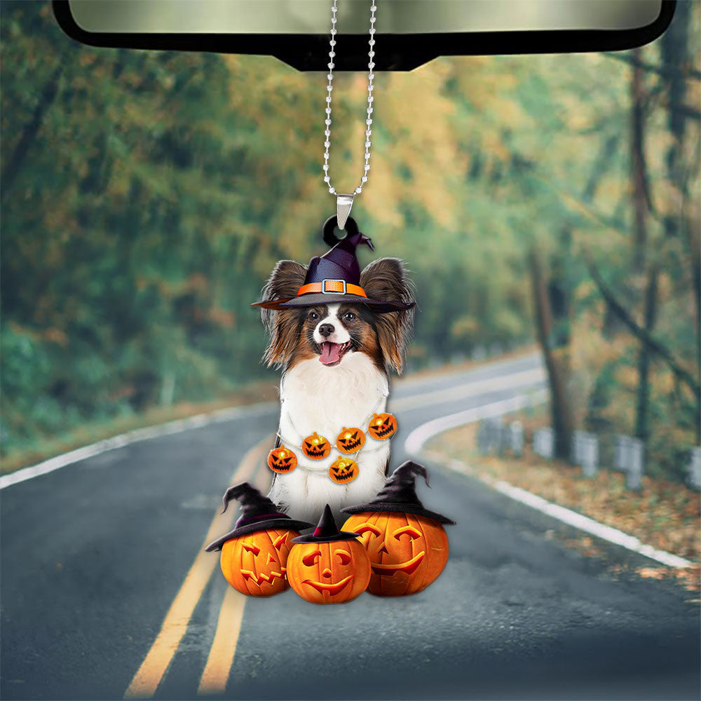 Papillon Dog Halloween Pumpkin Scary Car Ornament OO1317