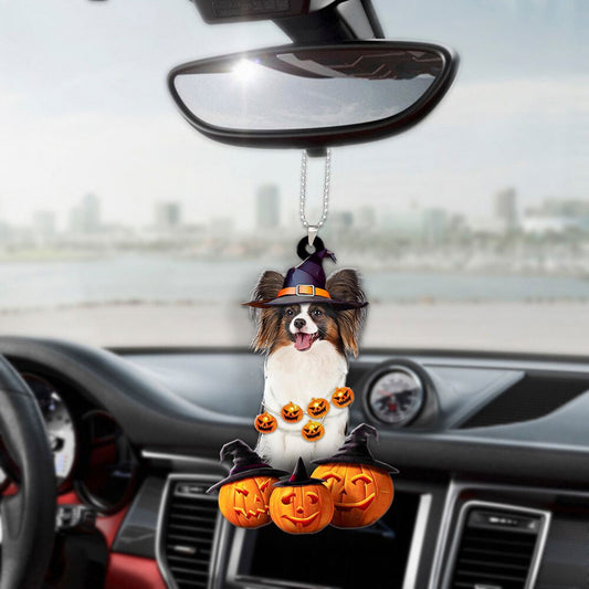 Papillon Dog Halloween Pumpkin Scary Car Ornament OO1317