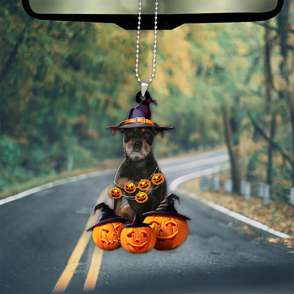 Patterdale Terrier Halloween Pumpkin Scary Car Ornament OO1318