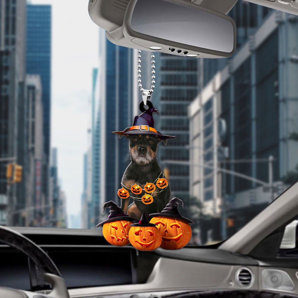 Patterdale Terrier Halloween Pumpkin Scary Car Ornament OO1318