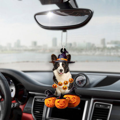 Pembroke Welsh Corgi Halloween Pumpkin Scary Car Ornament OO1319