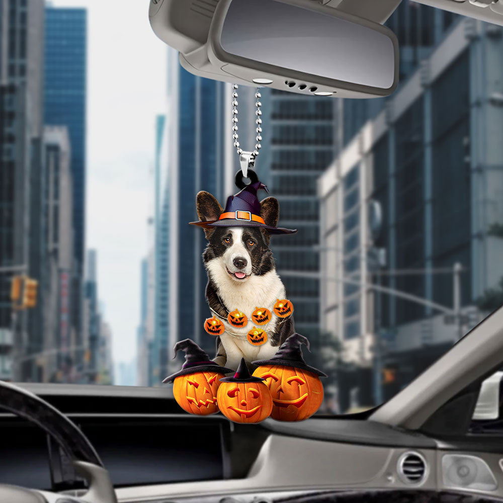 Pembroke Welsh Corgi Halloween Pumpkin Scary Car Ornament OO1319