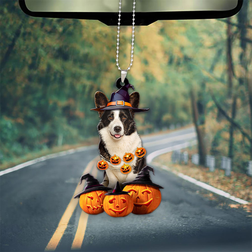 Pembroke Welsh Corgi Halloween Pumpkin Scary Car Ornament OO1319