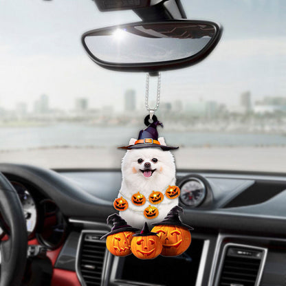 Pomeranian Halloween Pumpkin Scary Car Ornament OO1269