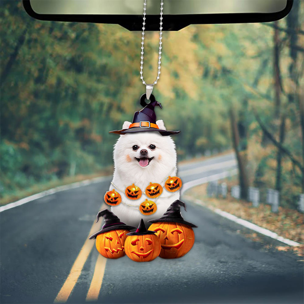 Pomeranian Halloween Pumpkin Scary Car Ornament OO1269