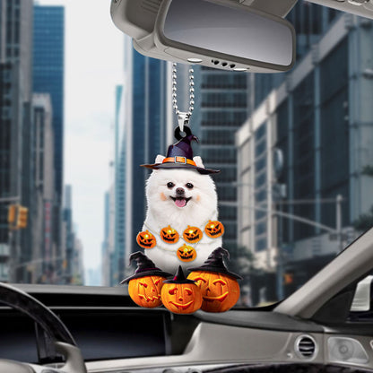 Pomeranian Halloween Pumpkin Scary Car Ornament OO1269